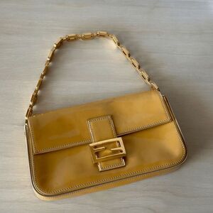 FENDI Patent Leather Baguette Beige